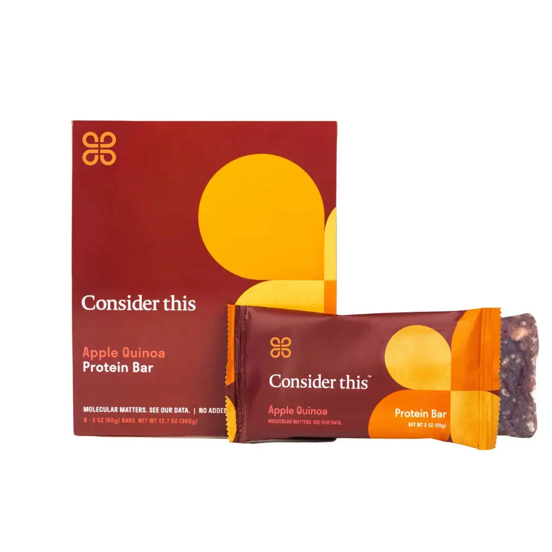 image of apple quinoa low histamine protein bar with box