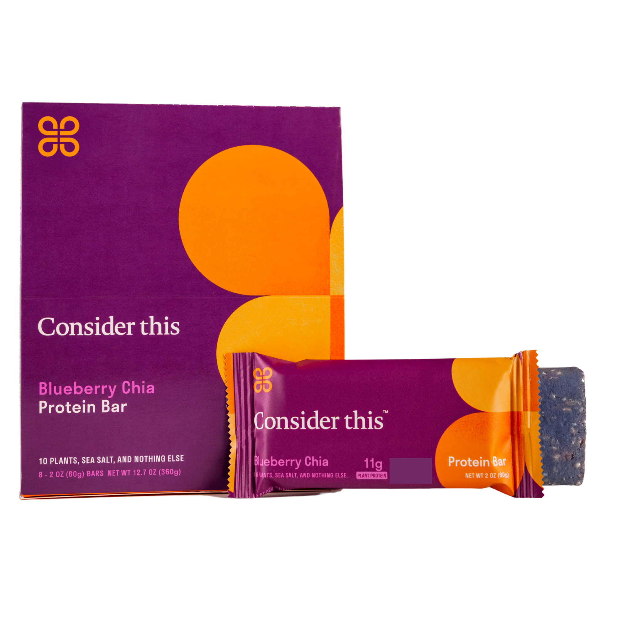 image of blueberry chia low histamine protein bar with box